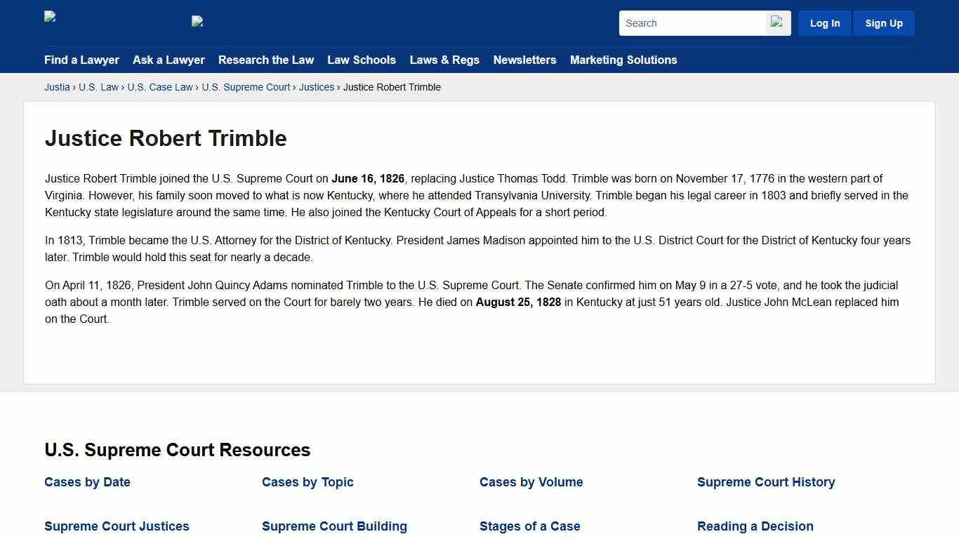 Justice Robert Trimble Justia U.S. Supreme Court Center
